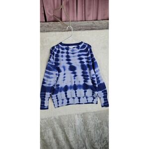 Time and Tru Womens XL Blue Tie Dye Cotton Shaker Stitch Sweater Thumbhole Cuffs